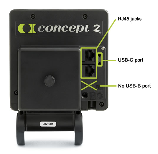 PM5 caseback featuring USB-C port to the right of the RJ45 jacks